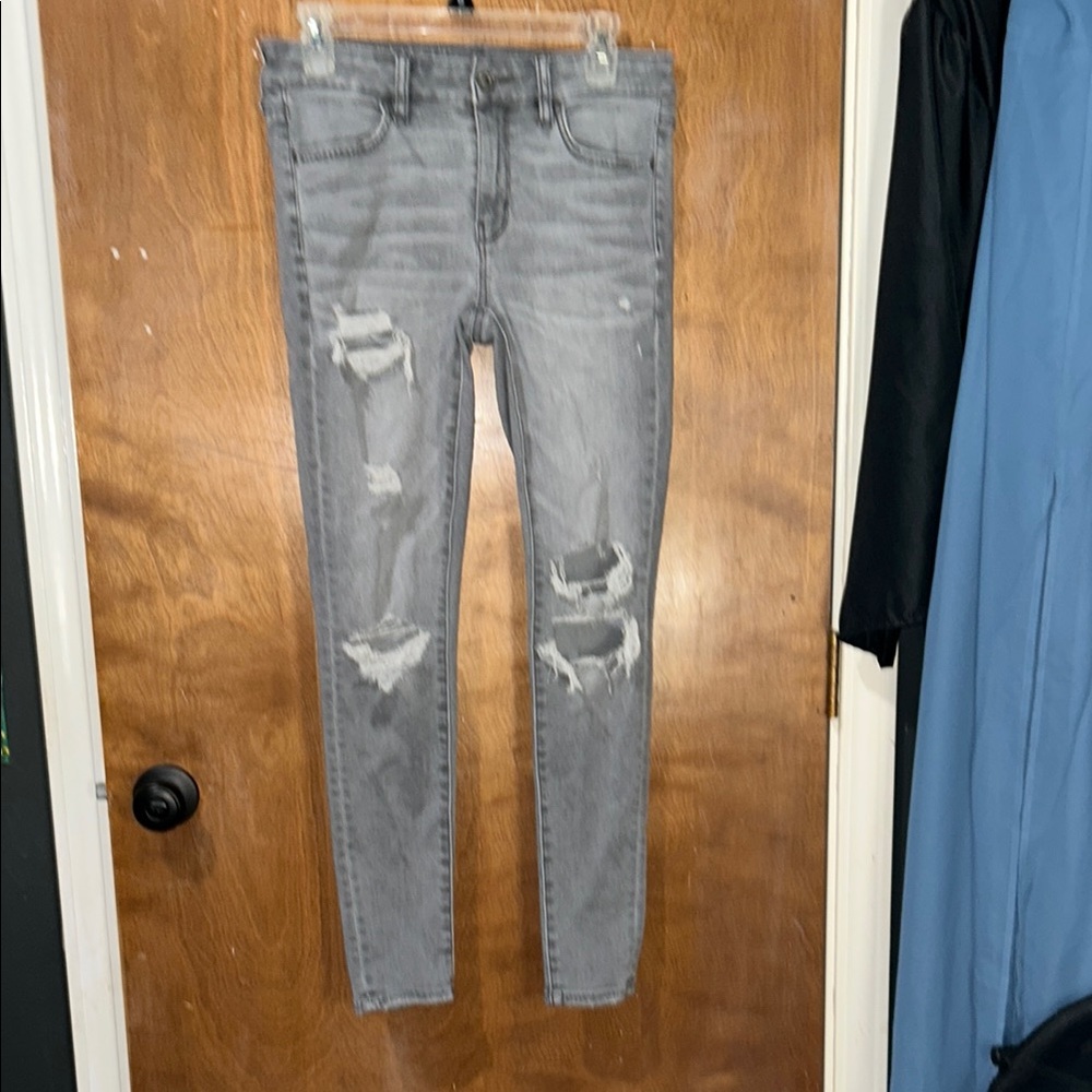 Gray Distressed American Eagle Skinny Jeans